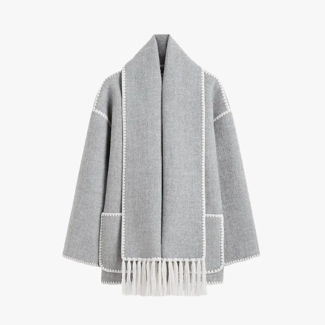 Aesthetic Wool Coat with Fringe Scarf