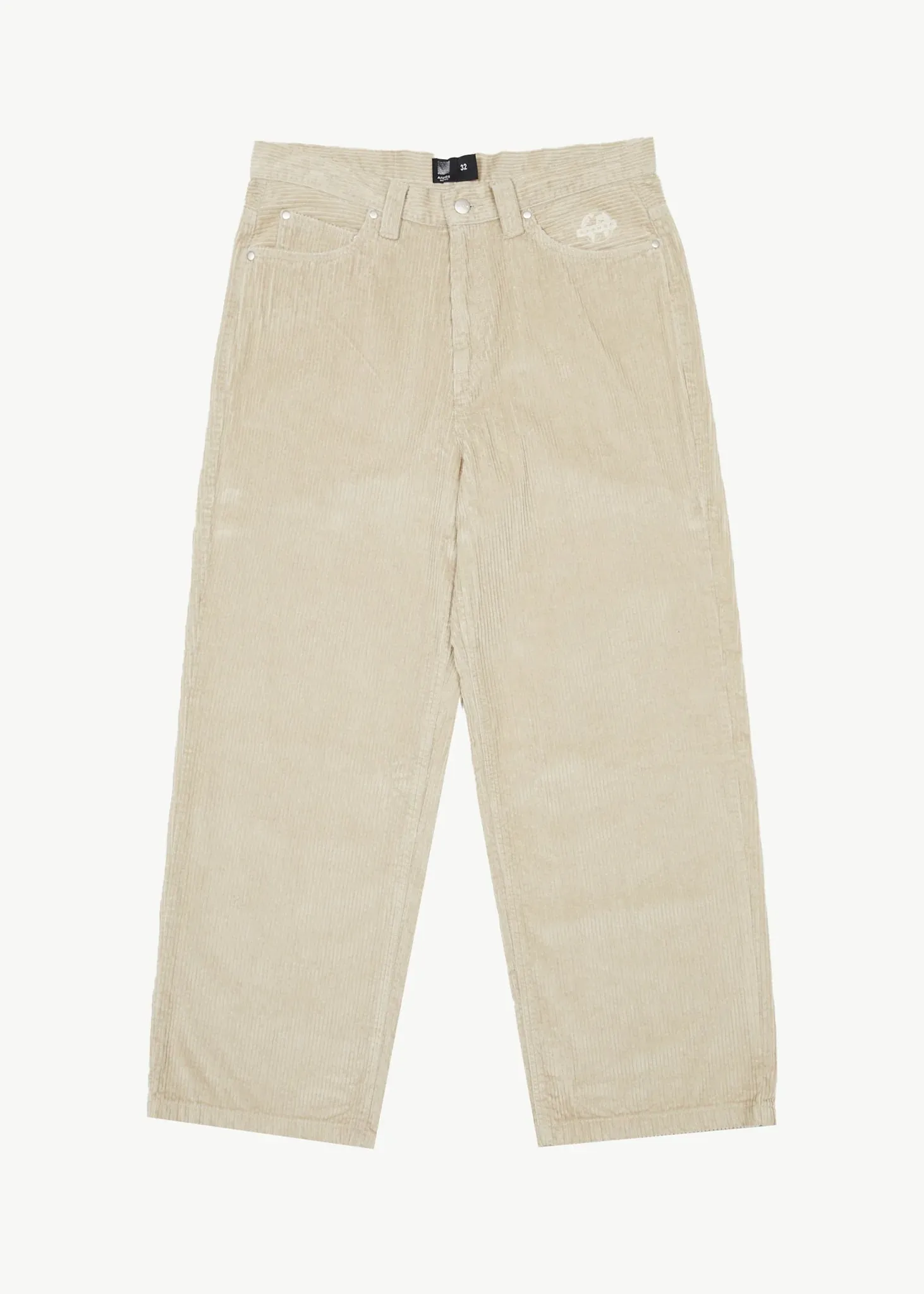 AFENDS Mens Pablo - Organic Corduroy Baggy Pants - Dark Ecru