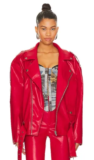 AFRM Faux Leather Blaise Jacket in Red