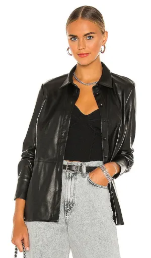 Bardot Faux Leather Shirt in Black
