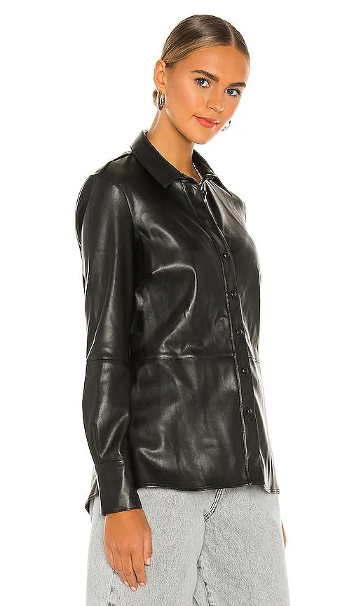Bardot Faux Leather Shirt in Black