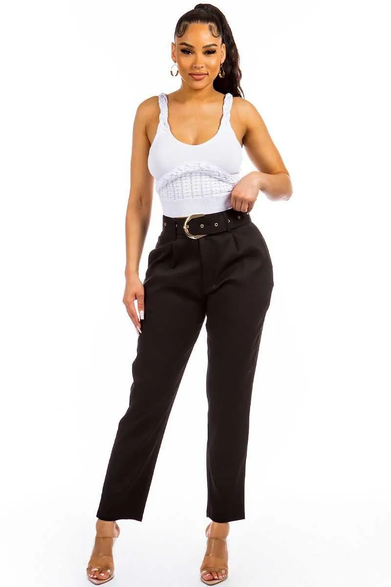 Black Pleated High Waist Four Pocket Pants /2-2-2