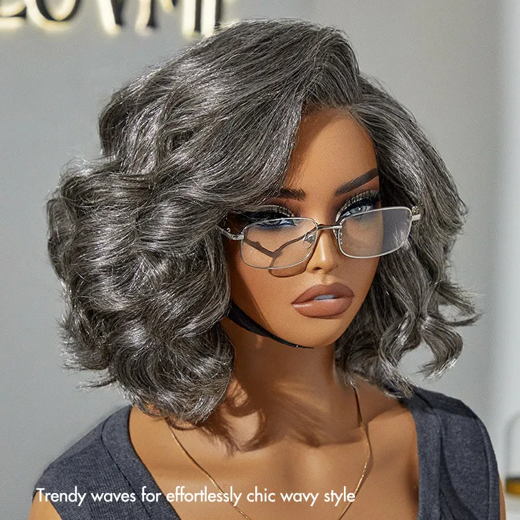 Crazy Wednesday | Elegant Salt & Pepper Grey Wig Loose Body Wave Glueless Minimalist Lace Short Wig Pre-Cut Lace