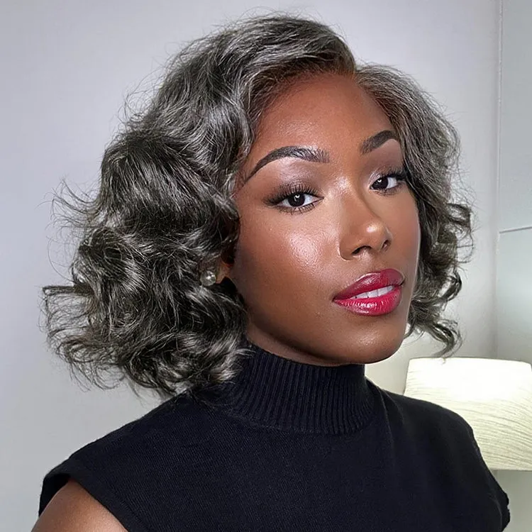 Crazy Wednesday | Elegant Salt & Pepper Grey Wig Loose Body Wave Glueless Minimalist Lace Short Wig Pre-Cut Lace