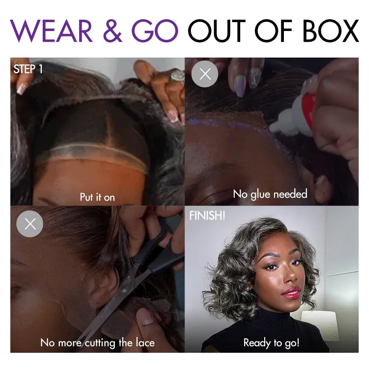 Crazy Wednesday | Elegant Salt & Pepper Grey Wig Loose Body Wave Glueless Minimalist Lace Short Wig Pre-Cut Lace