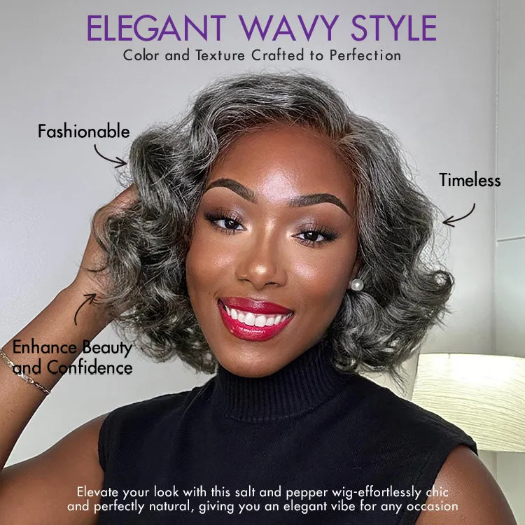 Crazy Wednesday | Elegant Salt & Pepper Grey Wig Loose Body Wave Glueless Minimalist Lace Short Wig Pre-Cut Lace