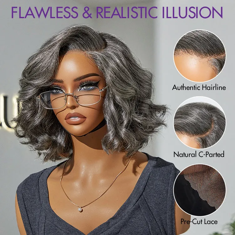 Crazy Wednesday | Elegant Salt & Pepper Grey Wig Loose Body Wave Glueless Minimalist Lace Short Wig Pre-Cut Lace