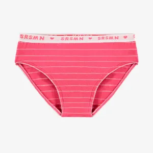 Culotte bikini rose à rayures en jersey extensible, enfant || Pink bikini panties with stripes in stretch jersey, child
