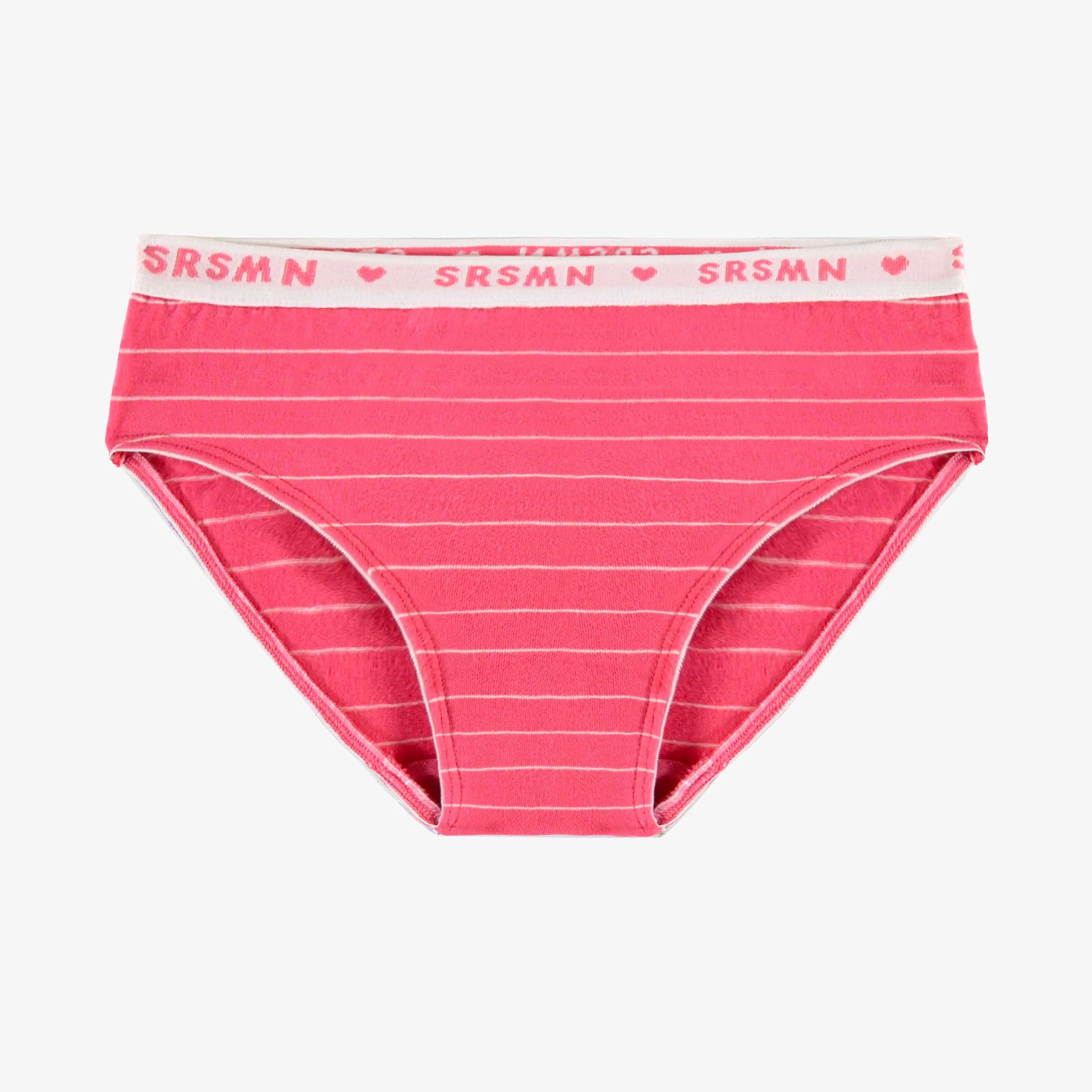 Culotte bikini rose à rayures en jersey extensible, enfant || Pink bikini panties with stripes in stretch jersey, child