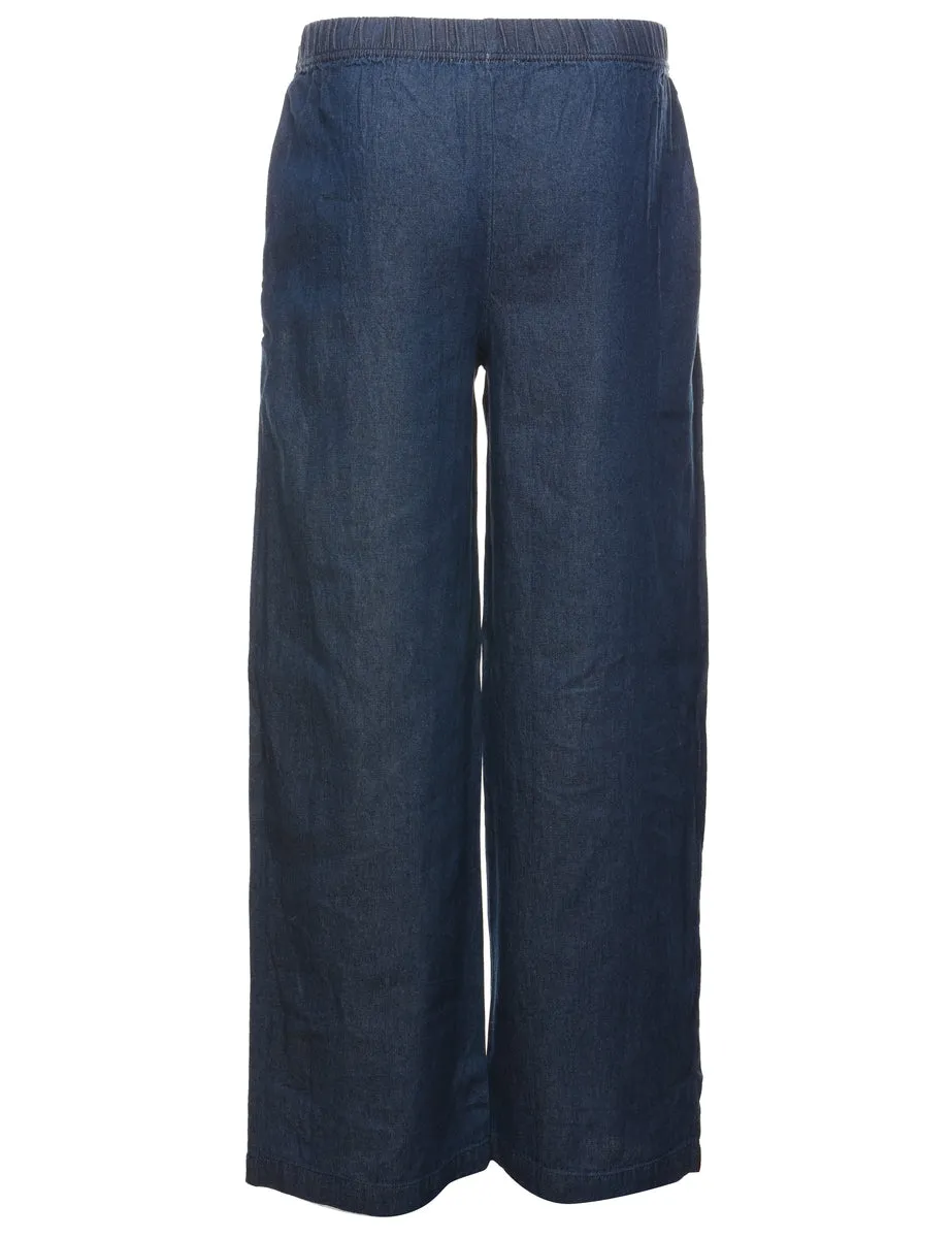 Dark Wash Wide Leg Denim Trousers - W26 L30
