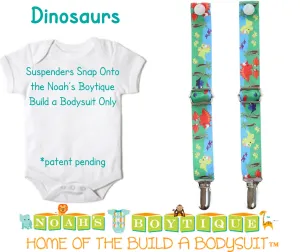 Dinosaur Noah's Boytique Bodysuit Suspenders - Snap on Suspenders - Suspender Outfit - Baby Suspenders - Dinosaur Party