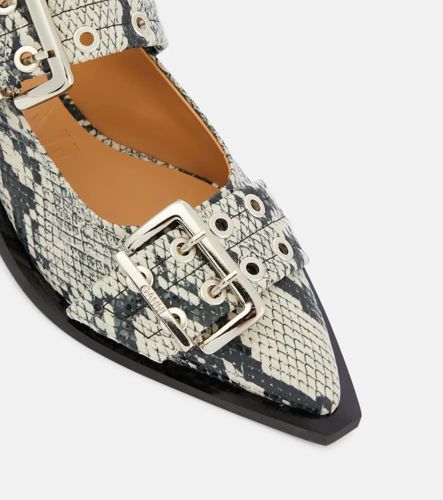 Ganni Snake-effect faux leather ballet flats