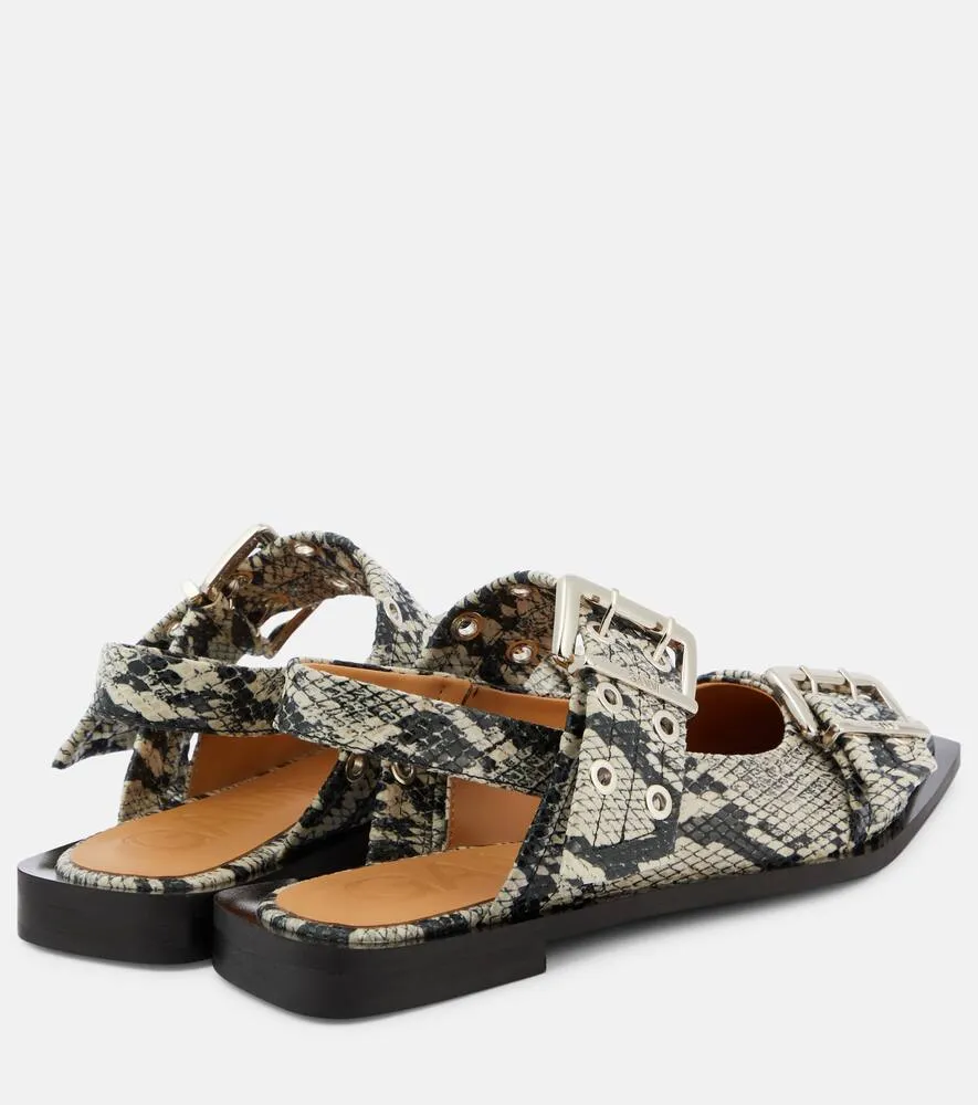 Ganni Snake-effect faux leather ballet flats