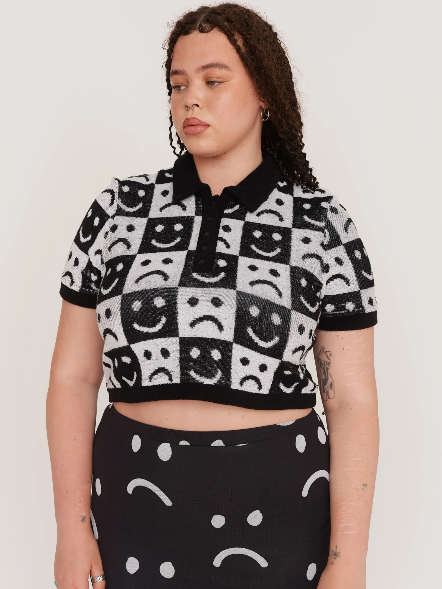 Happy Sad Checkerboard Polo Top