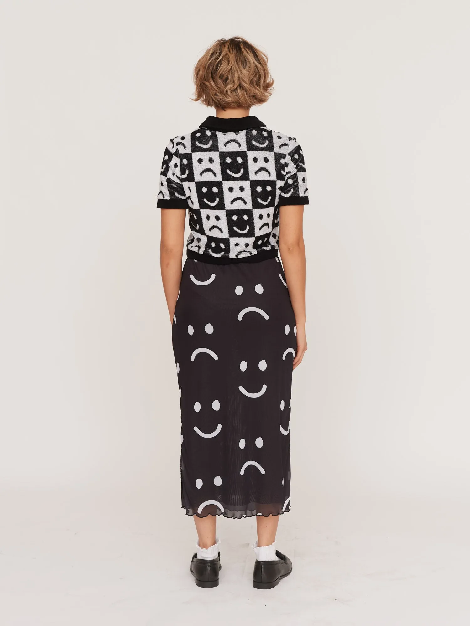 Happy Sad Checkerboard Polo Top