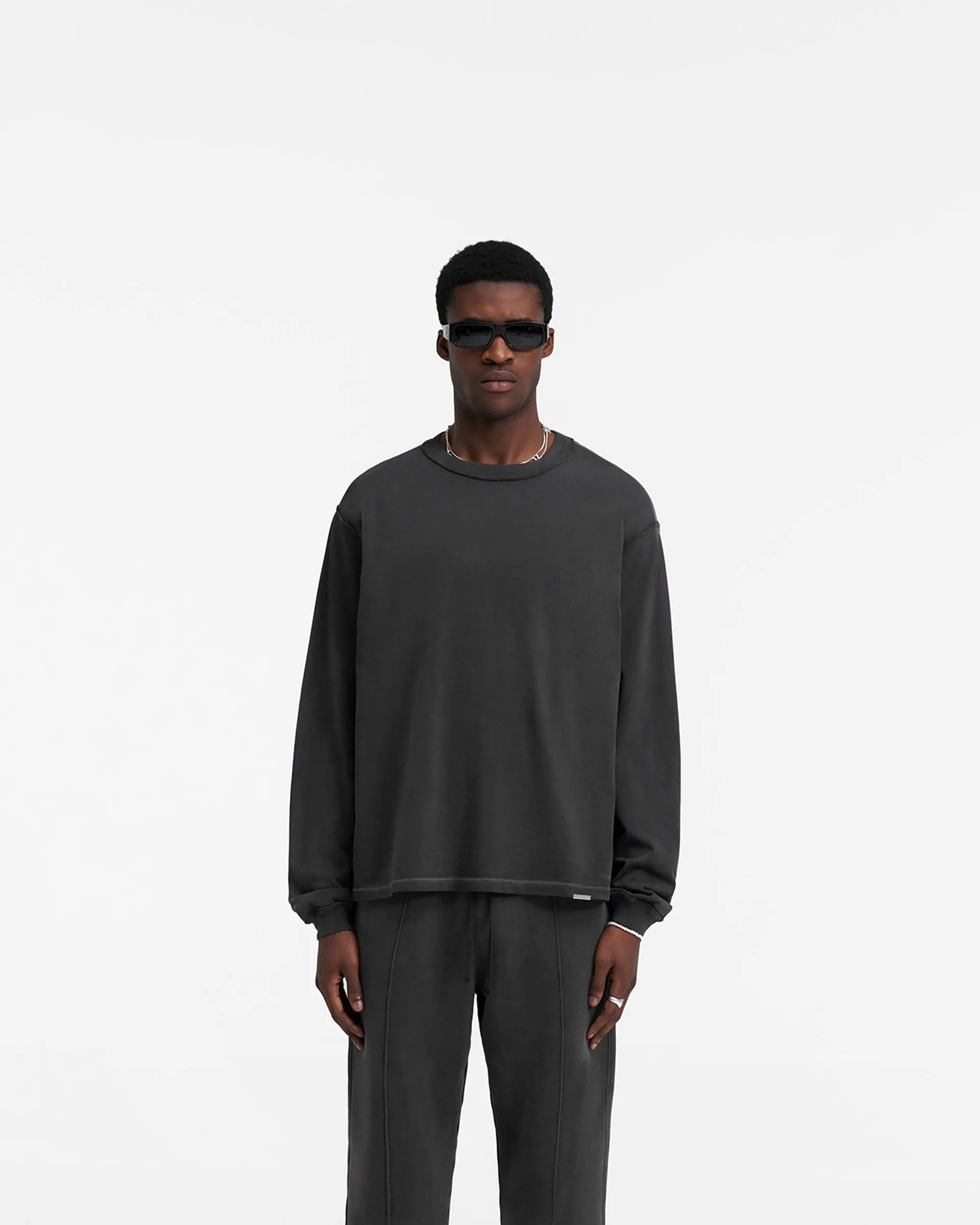 Heavyweight Initial Long Sleeve T-Shirt - Stained Black