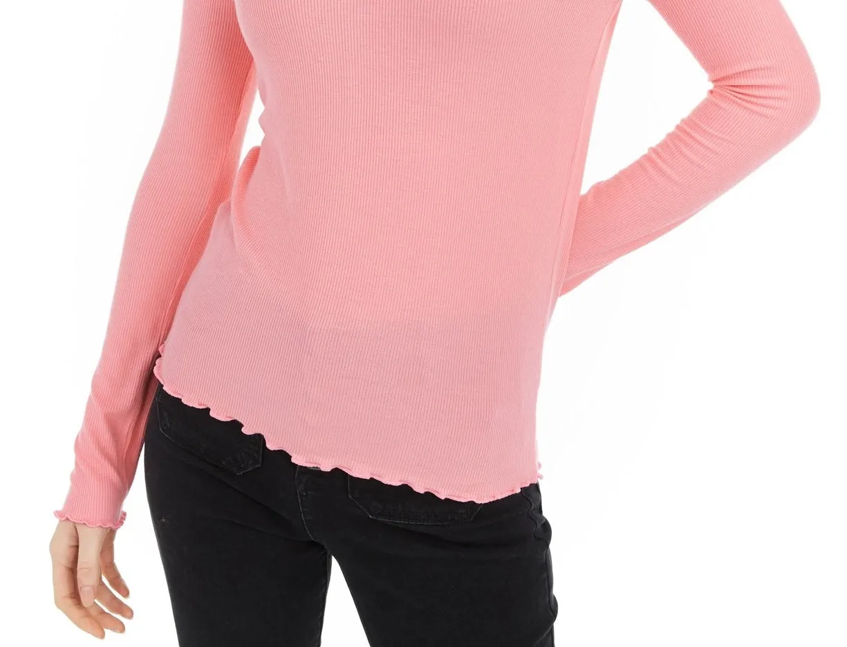 Hippie Rose Juniors' Ribbed Mock-Neck Top Pink Size Medium