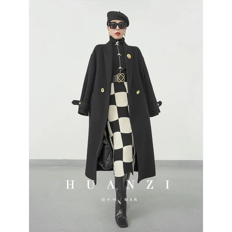 Huanzi classic black and white checkerboard high waist slim knitted fishtail skirt for women- Tiloa