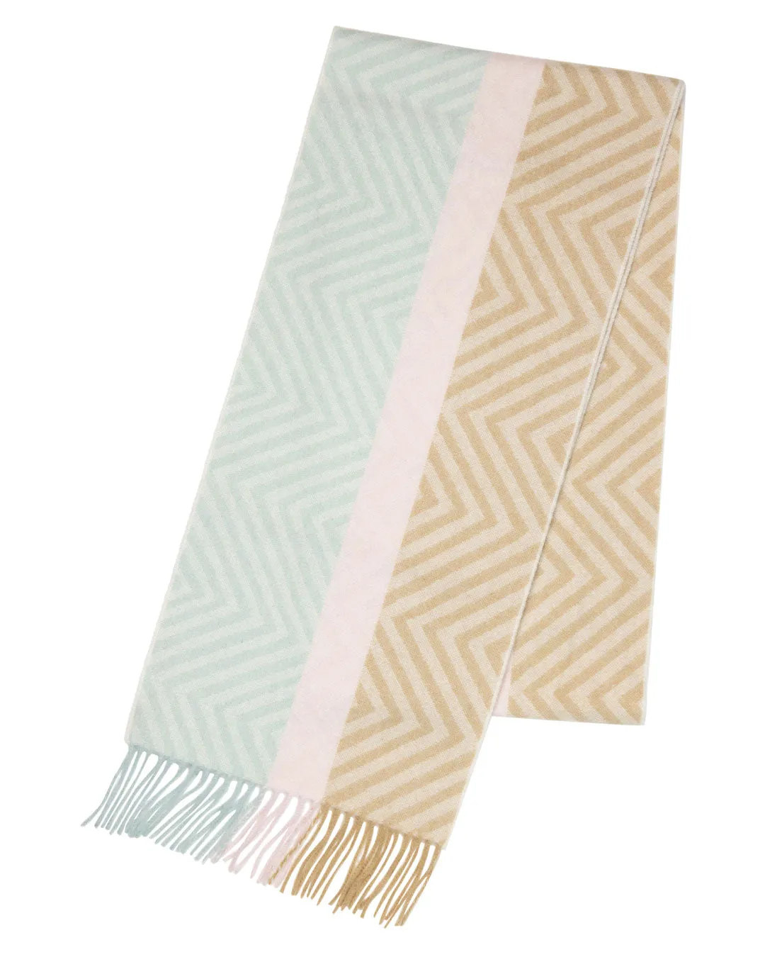 Joshua Ellis Mint X Pink Classic Stripe Jacquard Cashmere Scarf