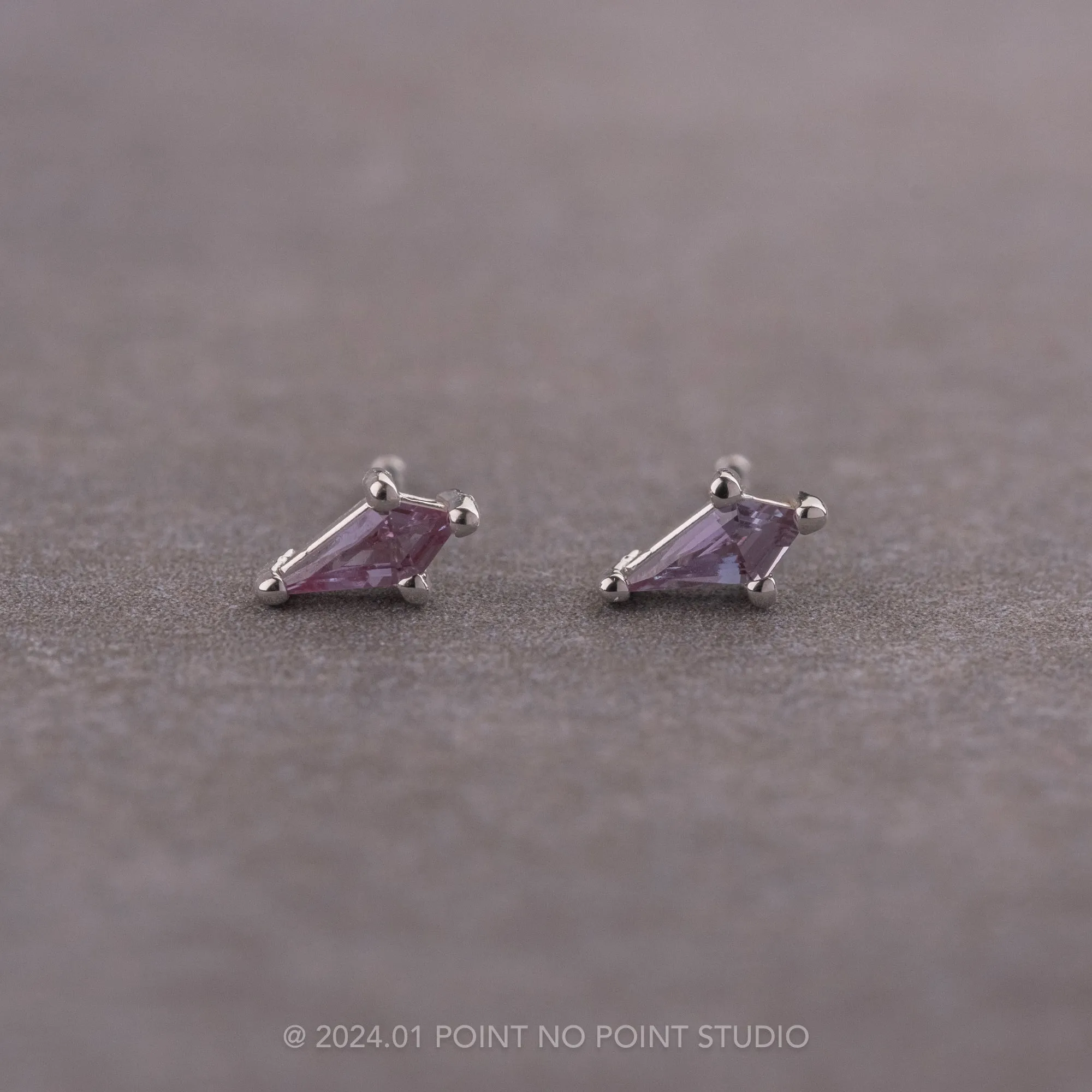 Lab-Grown Kite Alexandrite Studs, 14k White Gold Earrings