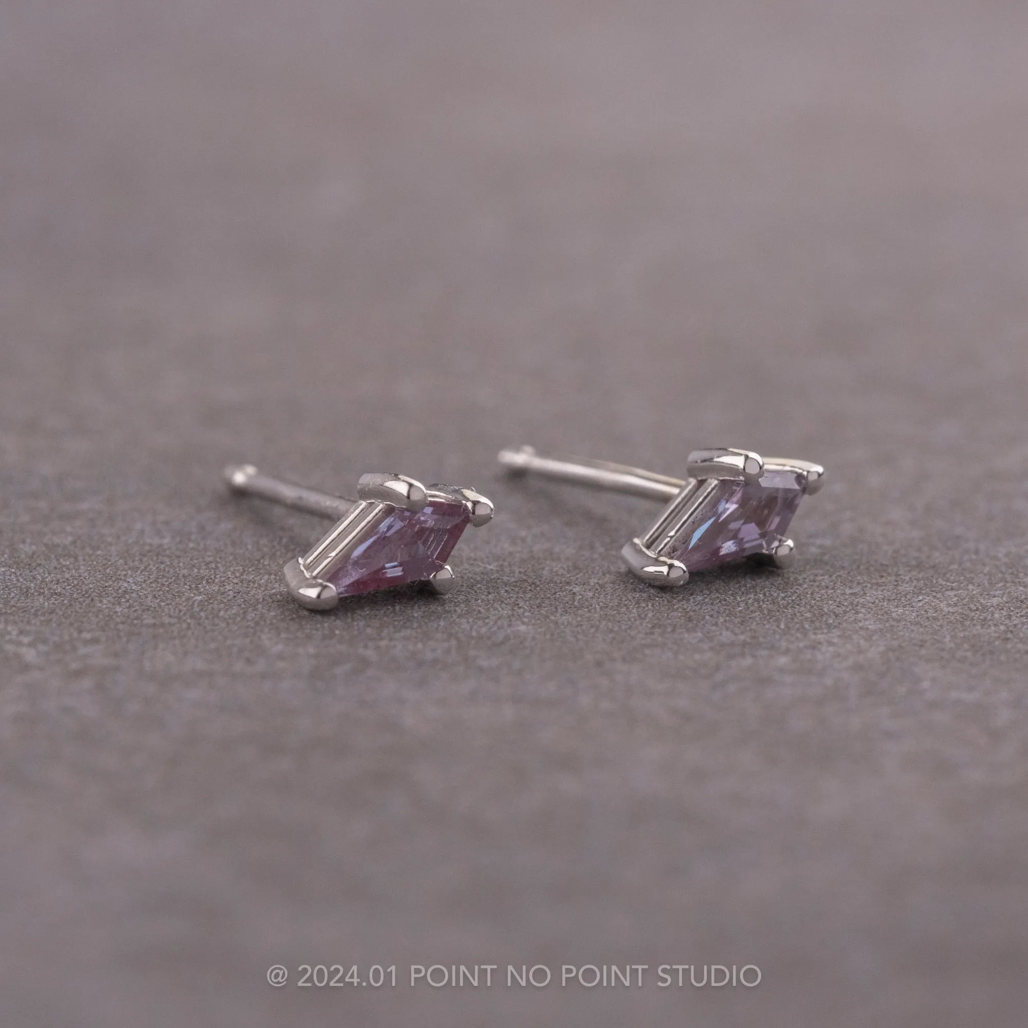 Lab-Grown Kite Alexandrite Studs, 14k White Gold Earrings