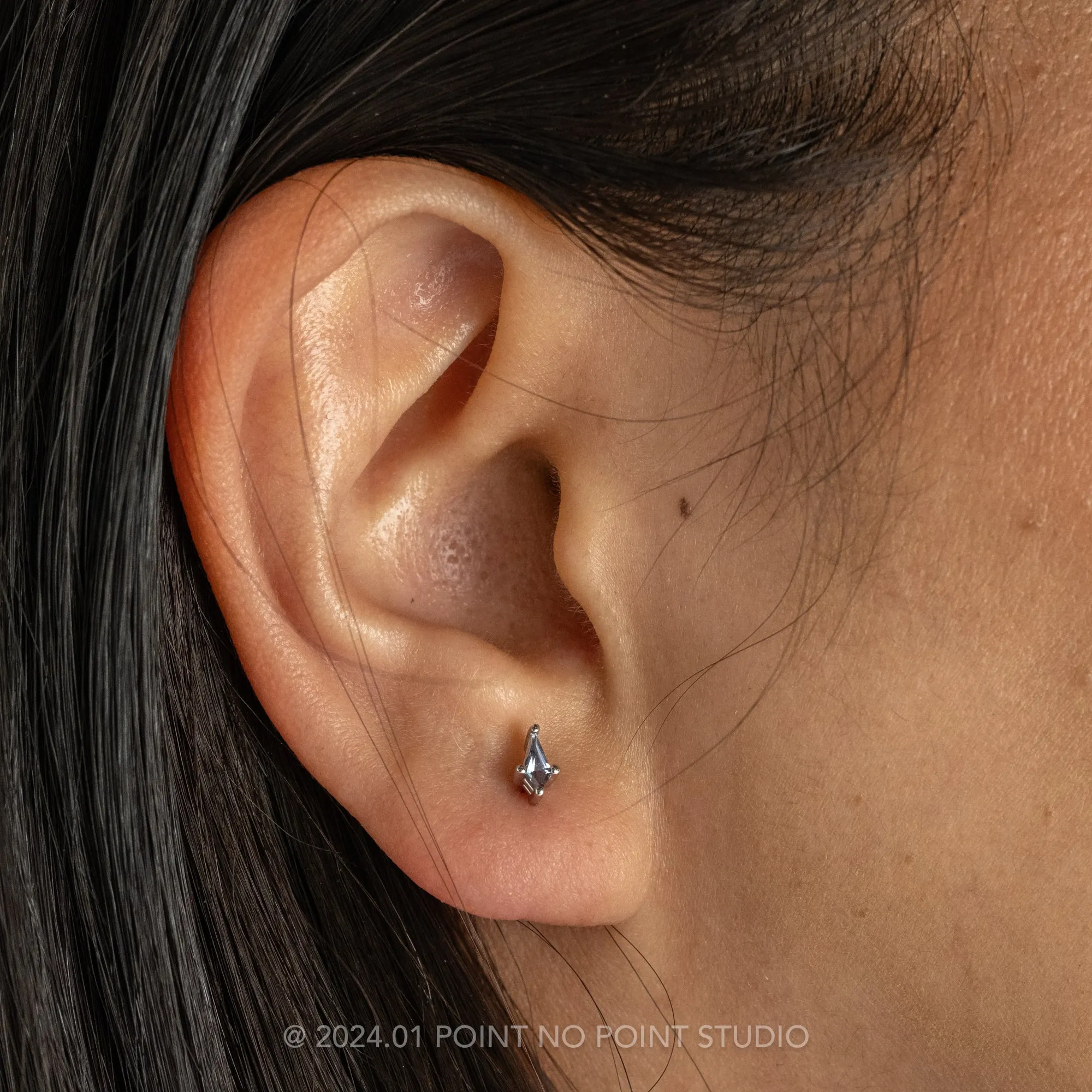 Lab-Grown Kite Alexandrite Studs, 14k White Gold Earrings