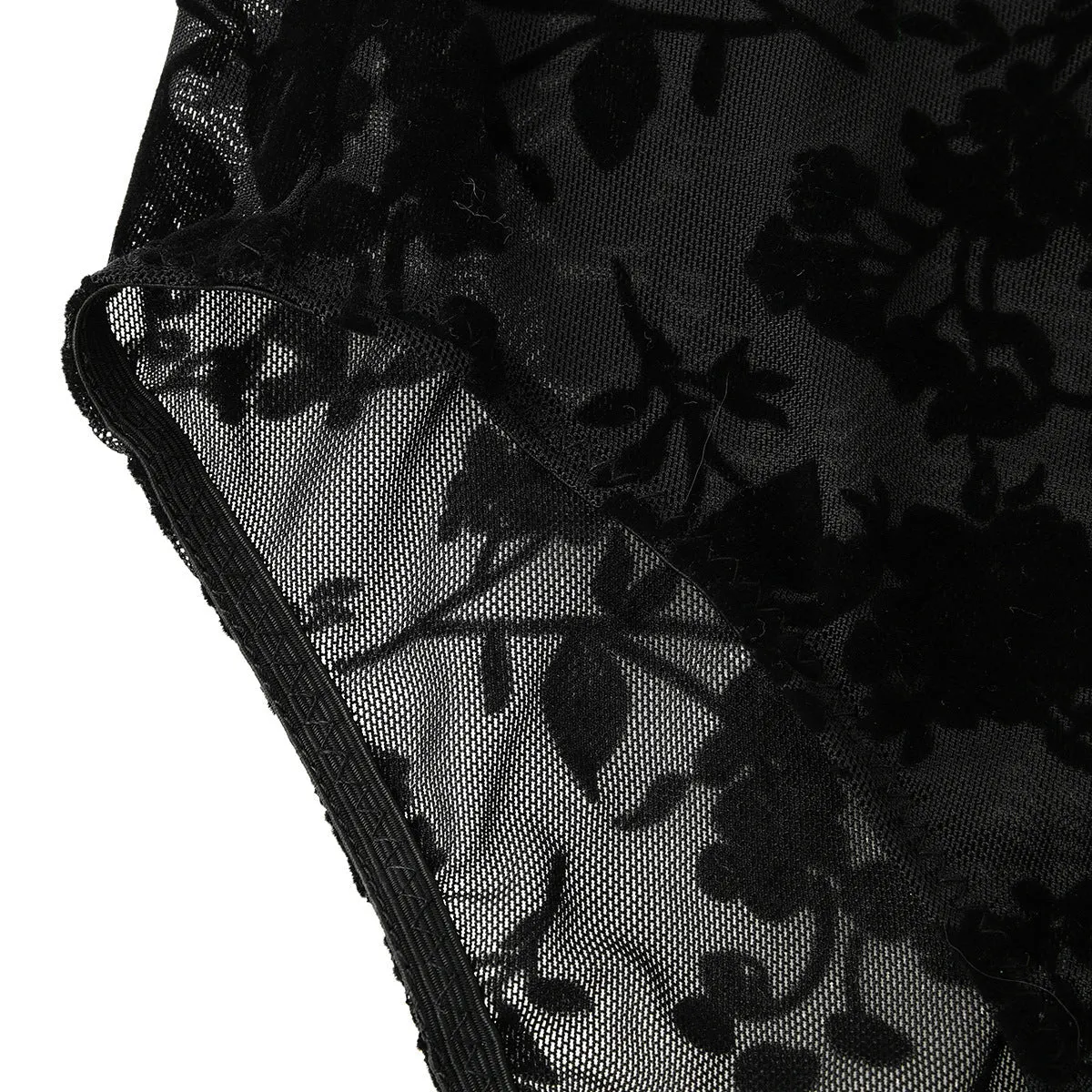 Lace Mesh Velvet Print Sheer Sexy Bodycon Long Sleeve bodysuit