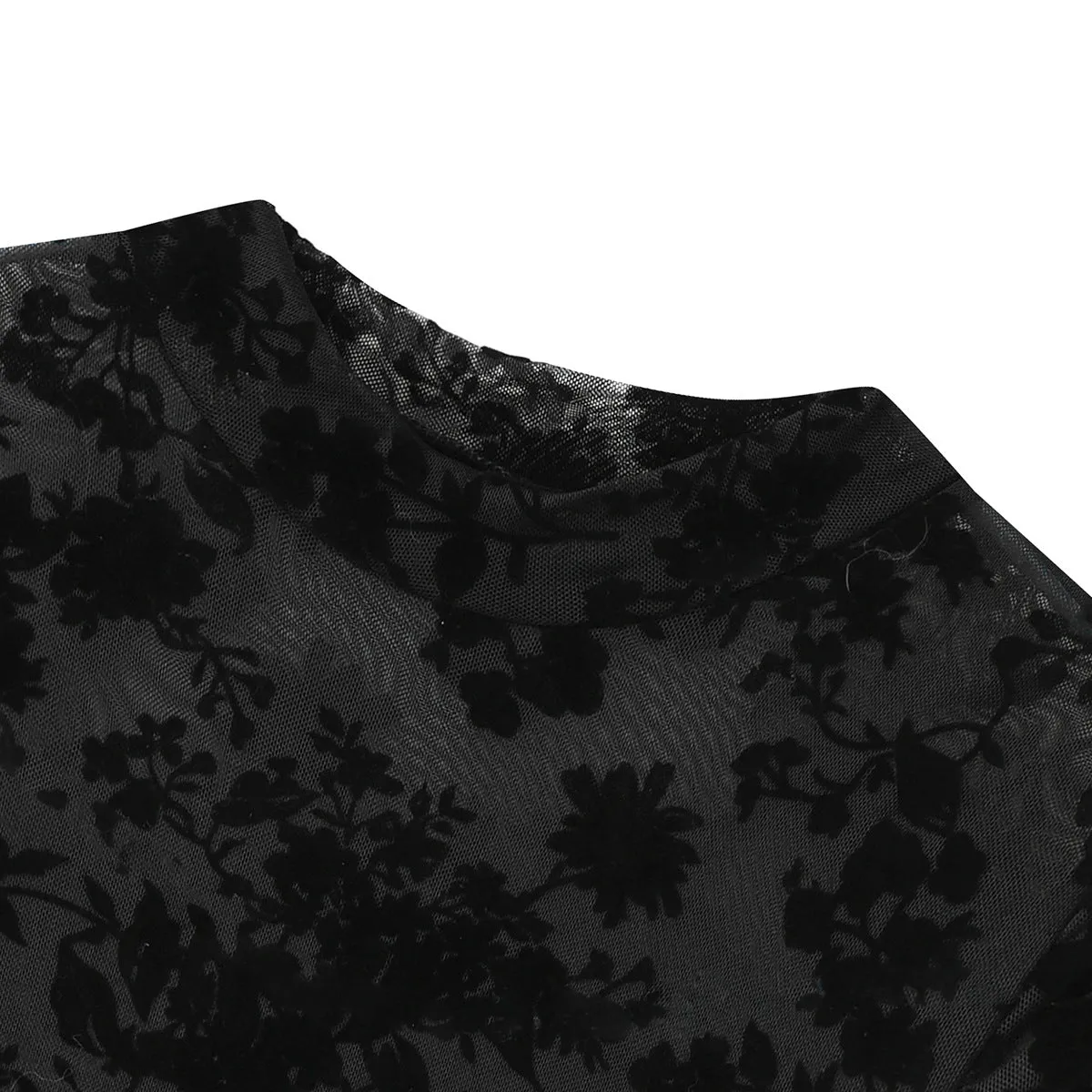 Lace Mesh Velvet Print Sheer Sexy Bodycon Long Sleeve bodysuit