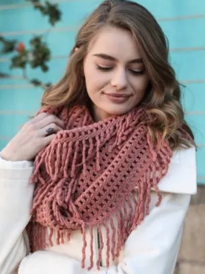 Lattice Tassel Infinity Scarf - Rose