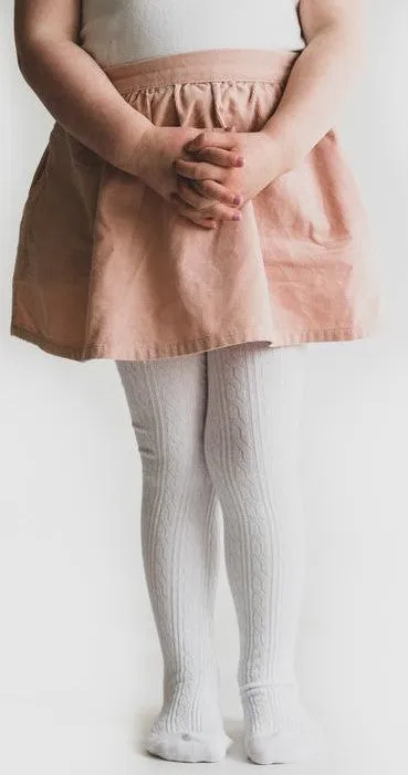 Little Stocking Co Cable Knit Tights - White