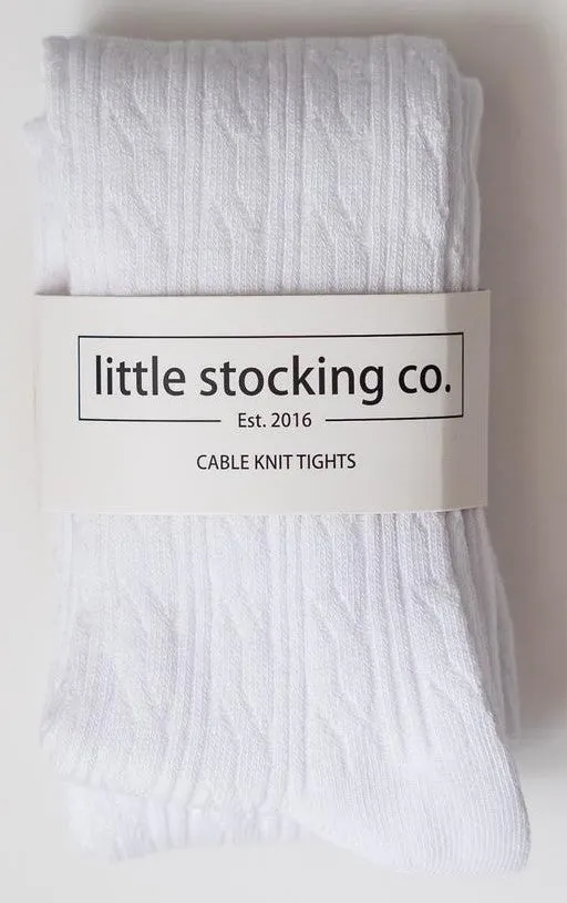 Little Stocking Co Cable Knit Tights - White