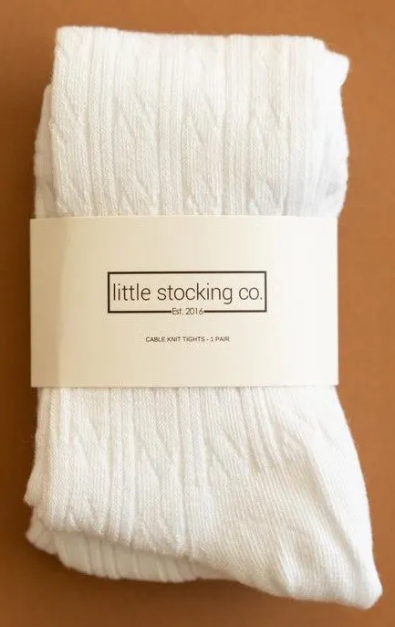 Little Stocking Co Cable Knit Tights - White