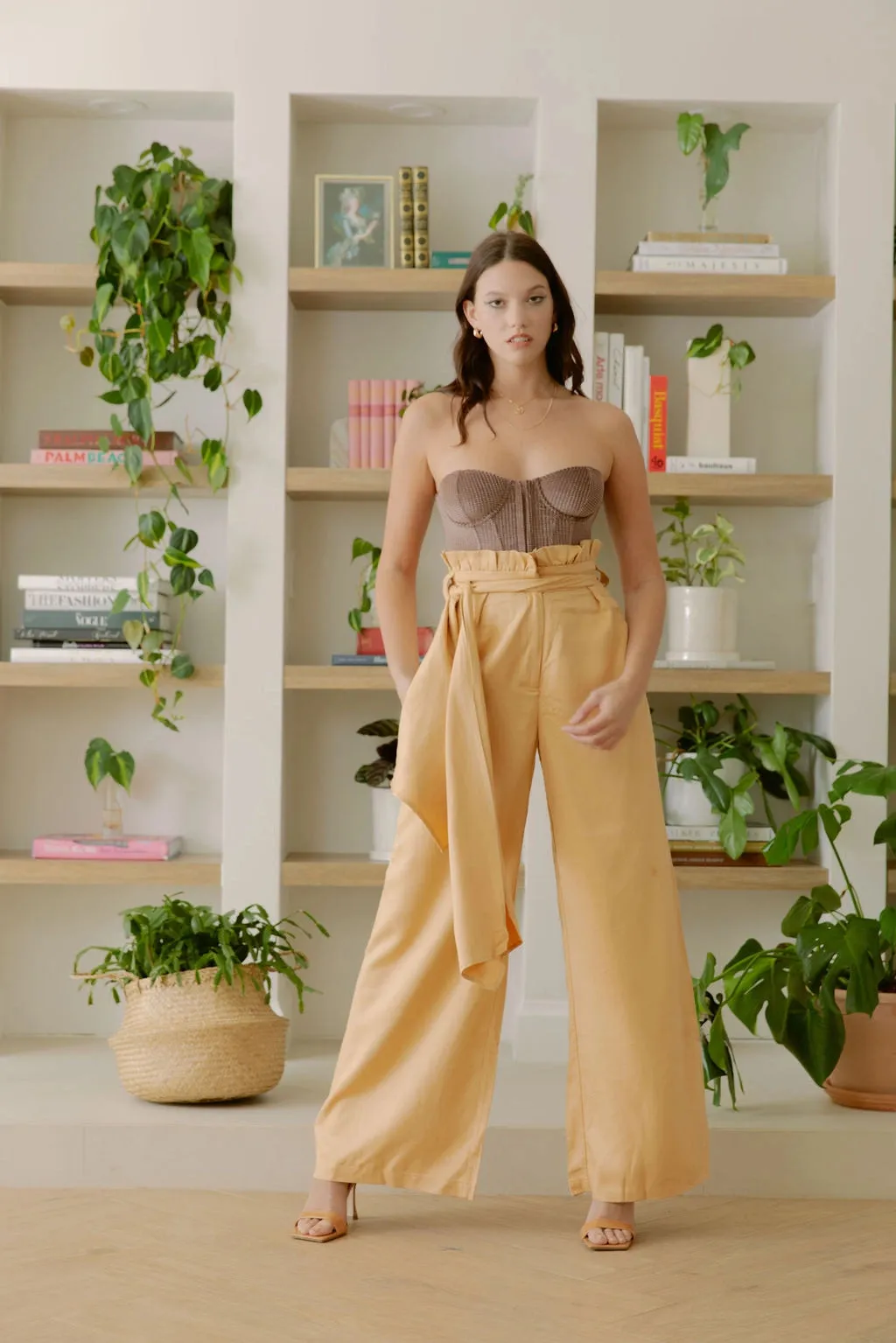 Martha High Waisted Paper Bag Trousers | Camel