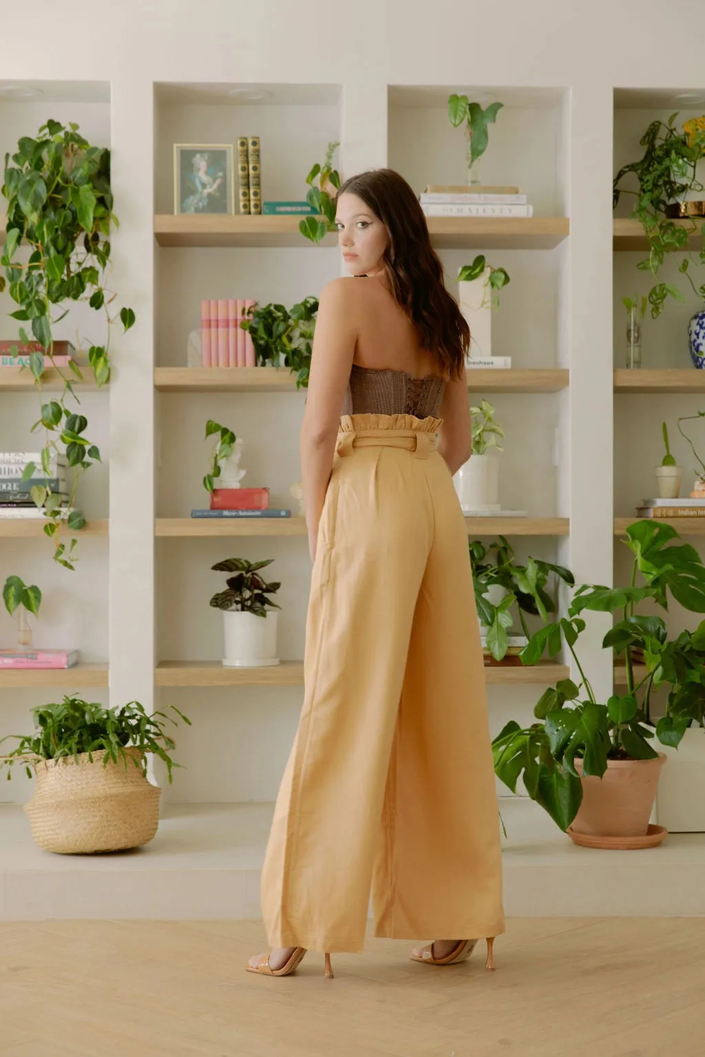 Martha High Waisted Paper Bag Trousers | Camel