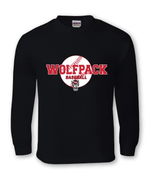 NC State Wolfpack Youth Wolfhead Baseball Black Long Sleeve T-Shirt