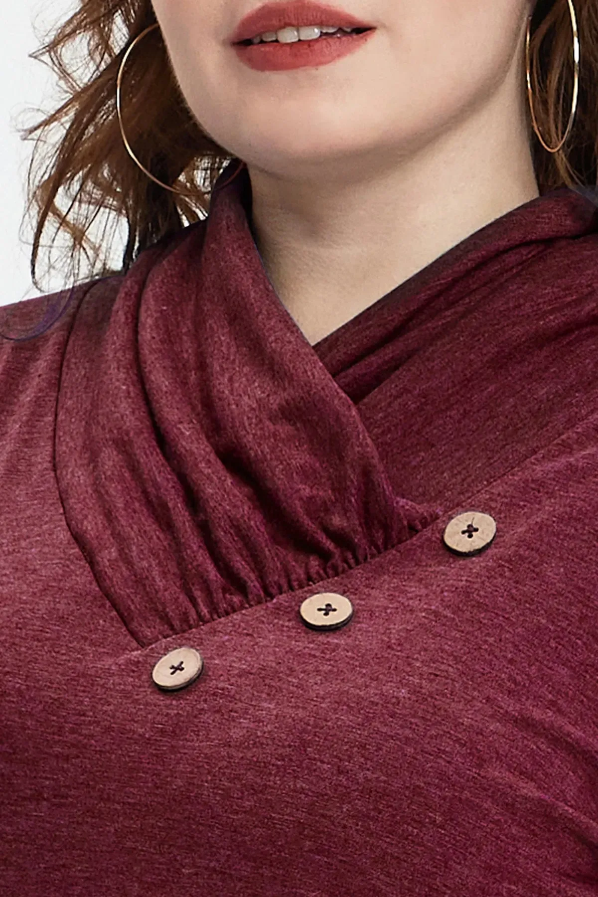 Plain Cowl Neck Decor Buttons Shirt