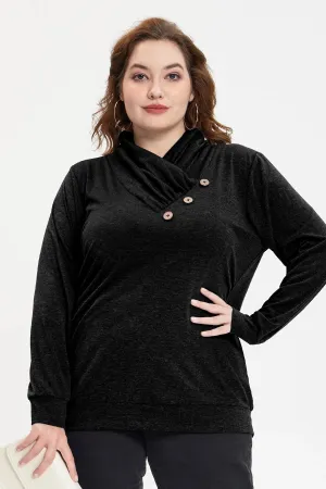 Plain Cowl Neck Decor Buttons Shirt