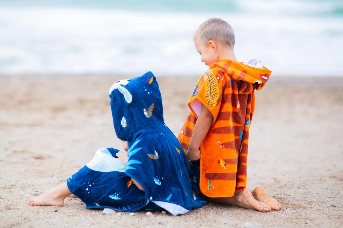 Poncho de Bain Coton Bébé - Tigre Orange-Marron