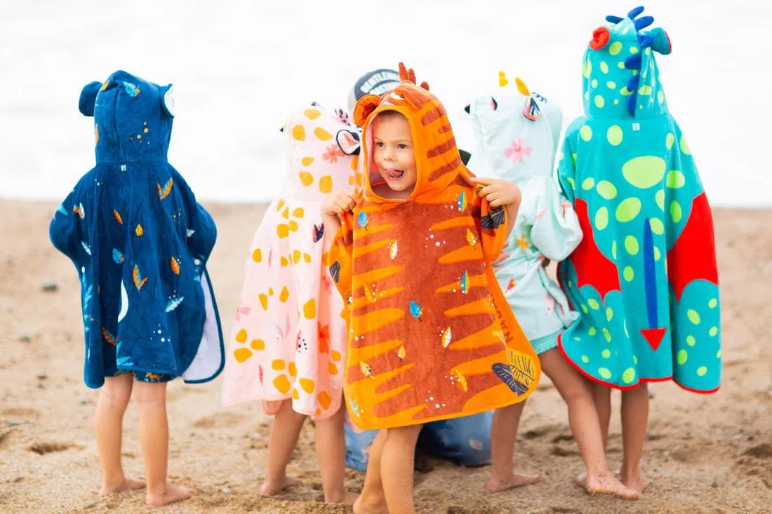 Poncho de Bain Coton Bébé - Tigre Orange-Marron