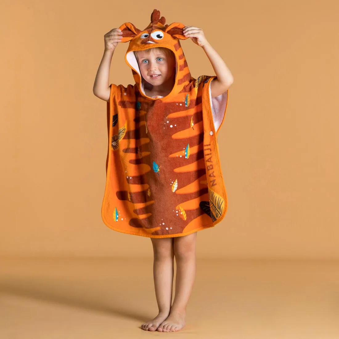 Poncho de Bain Coton Bébé - Tigre Orange-Marron