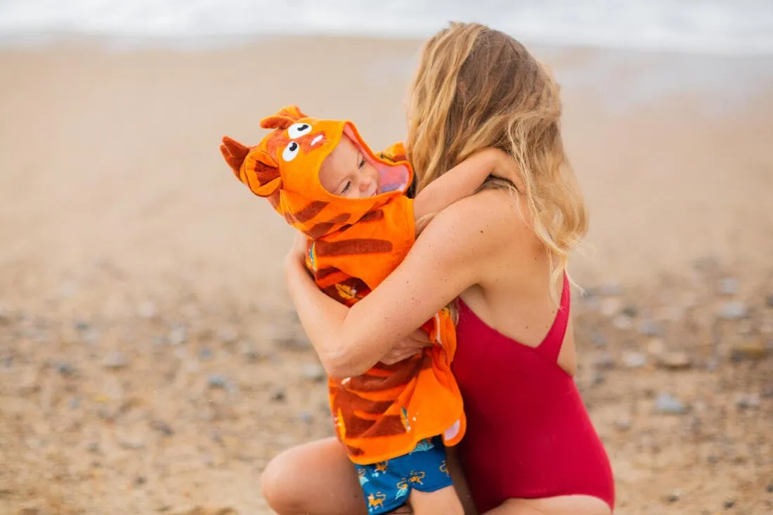 Poncho de Bain Coton Bébé - Tigre Orange-Marron