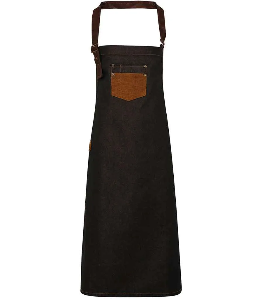 Premier Division Bib Apron | Black/Tan Denim