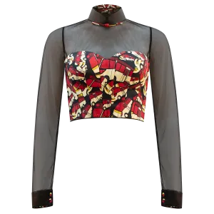 【RED MINIBUS】100% Silk Cheongsam Cropped Top (Regular Fit)