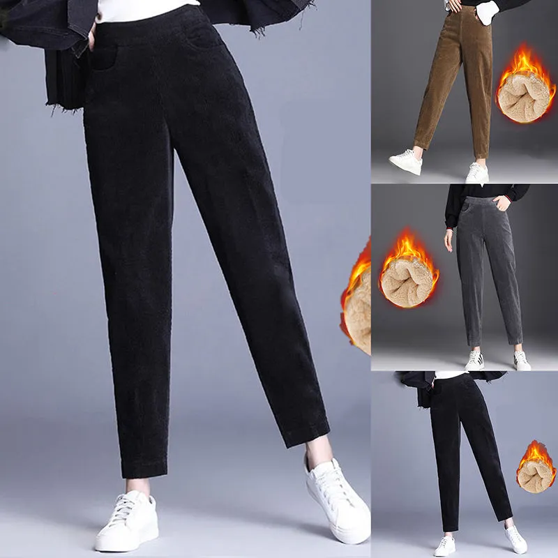 Wjczt Plush Thick Casual Pants Women&#39;s Corduroy Warm Pants Autumn Winter Leggings High Waist Harem Pants Trousers Women
