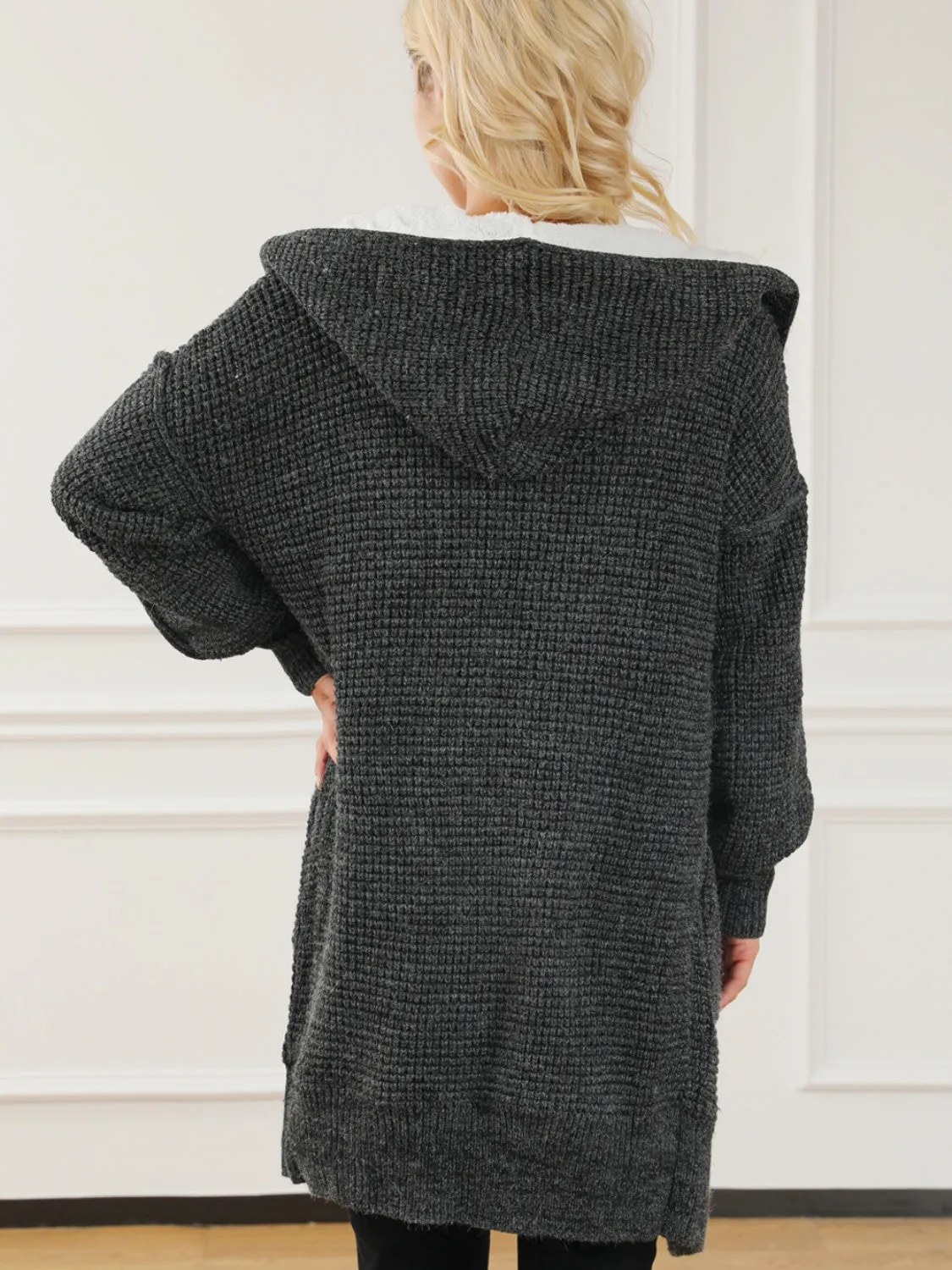 Women's Open Front Hooded Winter Coat with Pockets