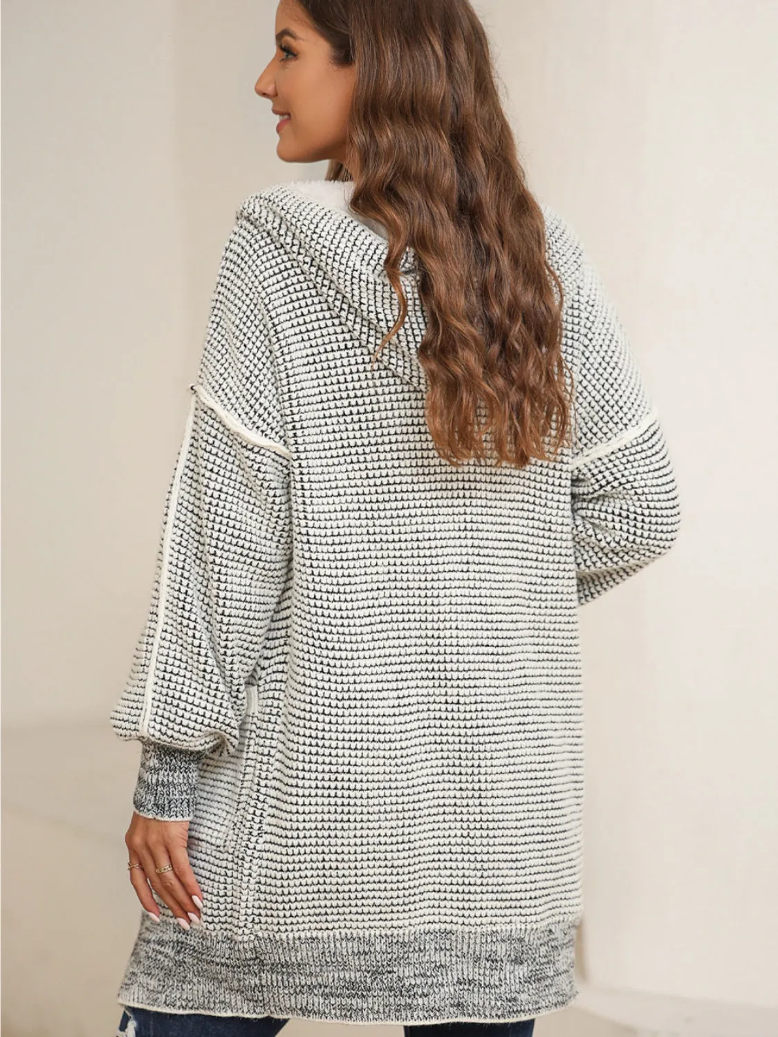 Women's Open Front Hooded Winter Coat with Pockets