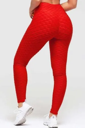 Women's Red High Waist Sculpting Sports Leggings