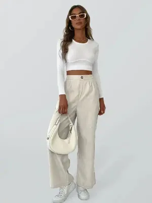 Women’s Solid Color High Waist Wide Leg Corduroy Pants