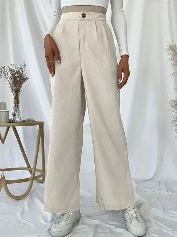 Women’s Solid Color High Waist Wide Leg Corduroy Pants
